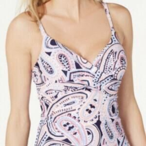 Island Escape Gemini Tankini Underwire Swim Top Size 8 pink purple top only NEW